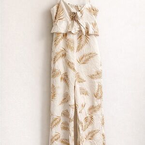 Billabong x Sincerely Jules Palm Print Tie Front Wide Leg Jumpsuit XS